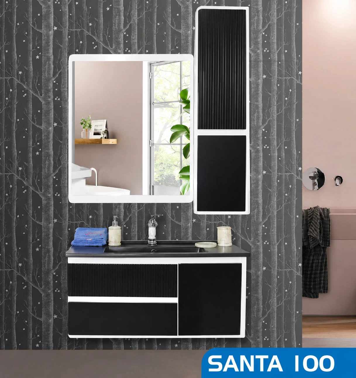 ست کابینت روشویی، آینه و باکس صدف مدل سانتا ۱۰۰