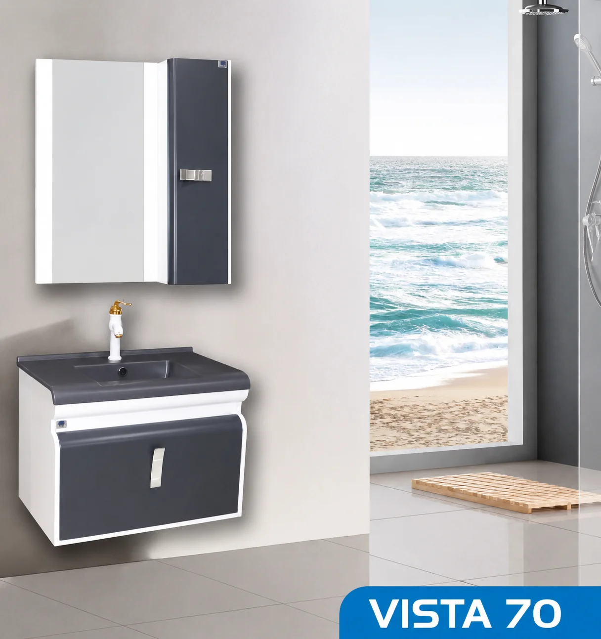 ست روشویی کابینتی ،آینه و باکس ویستا 70 صدف