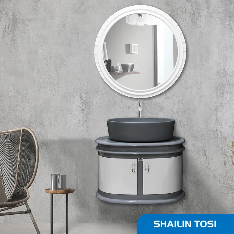 ست آینه و روشویی کابینتی صدف مدل شایلین طوسی صدف