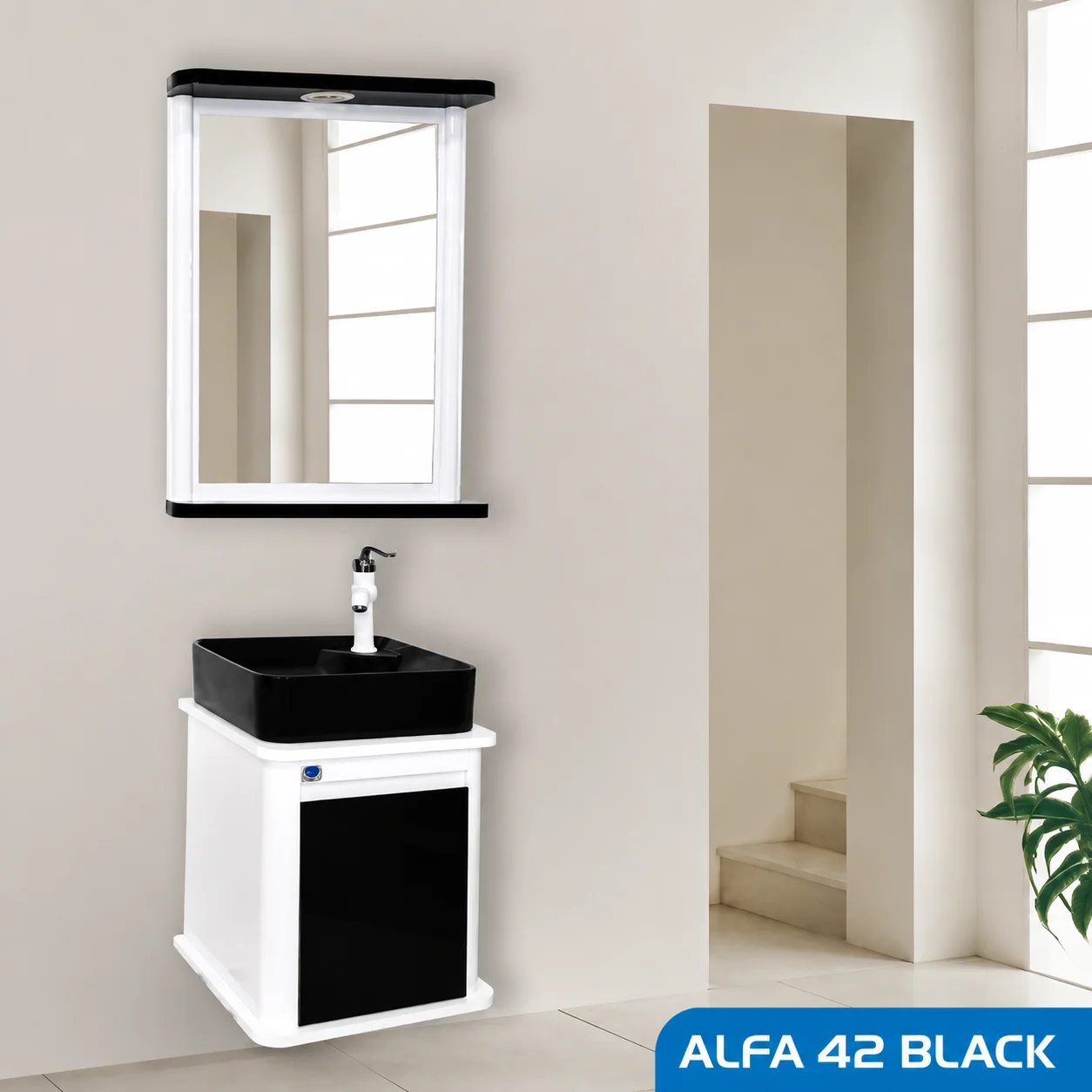 ست روشویی کابینتی و آینه آلفا 42 مشکی صدف 