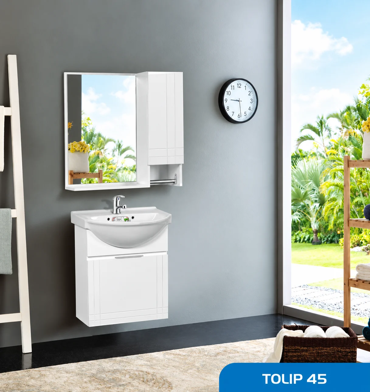 ست روشویی کابینتی، آینه و باکس tolip 45 صدف  