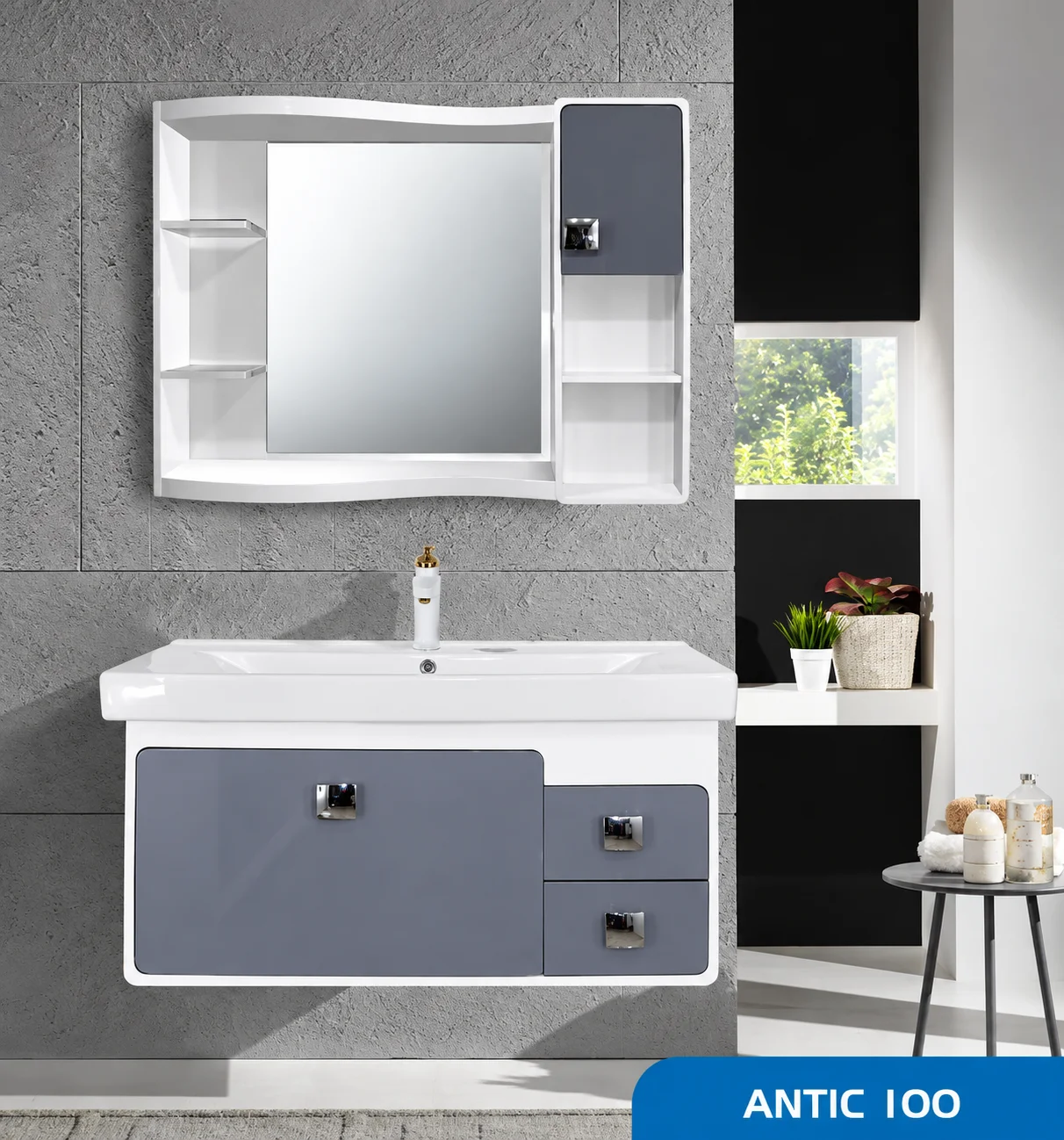 ست روشویی کابینتی، آینه و باکس Antic 100 صدف