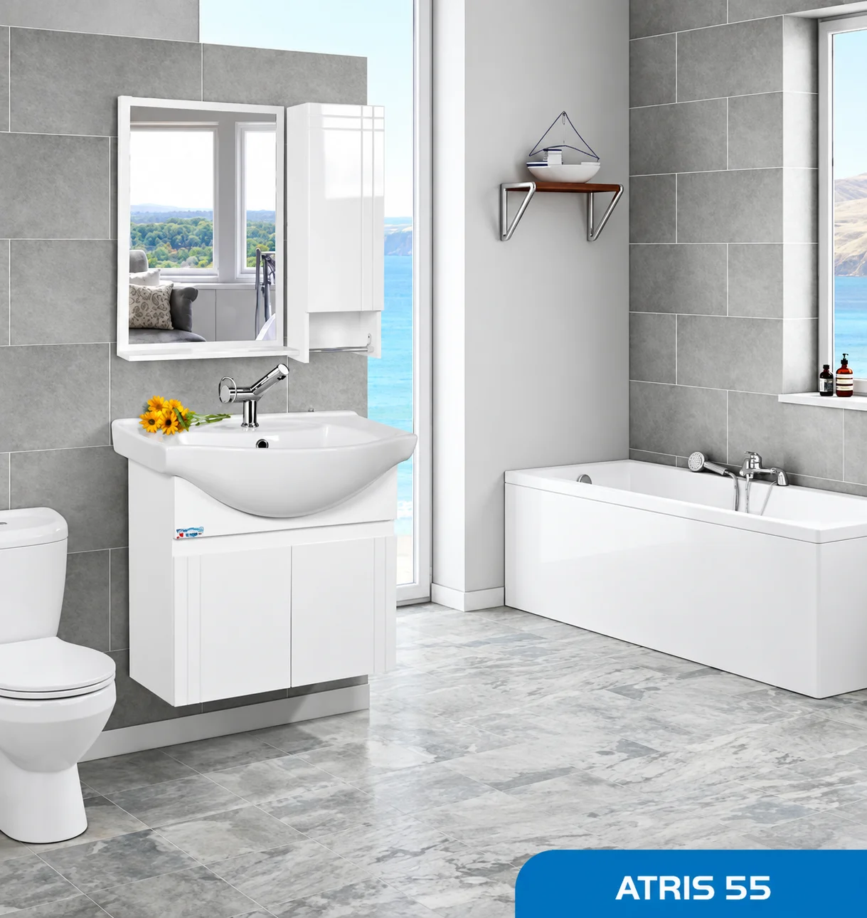 ست روشویی کابینتی، آینه و باکسatriss 55 صدف 