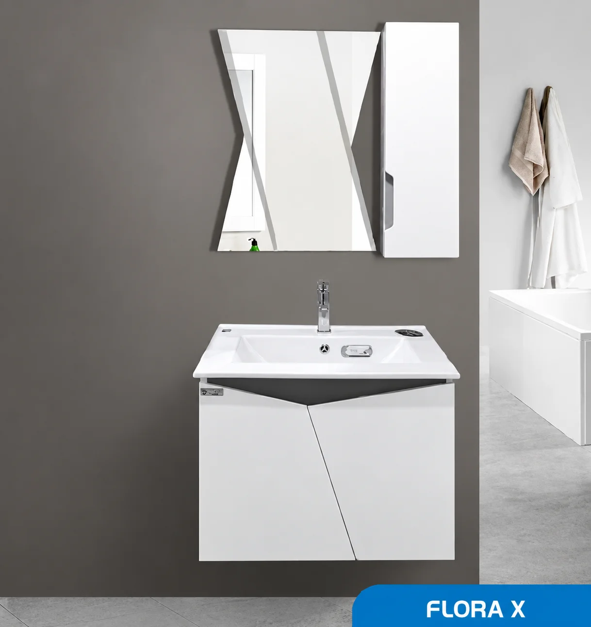 ست روشویی کابینتی، آینه و باکس Flora X صدف 