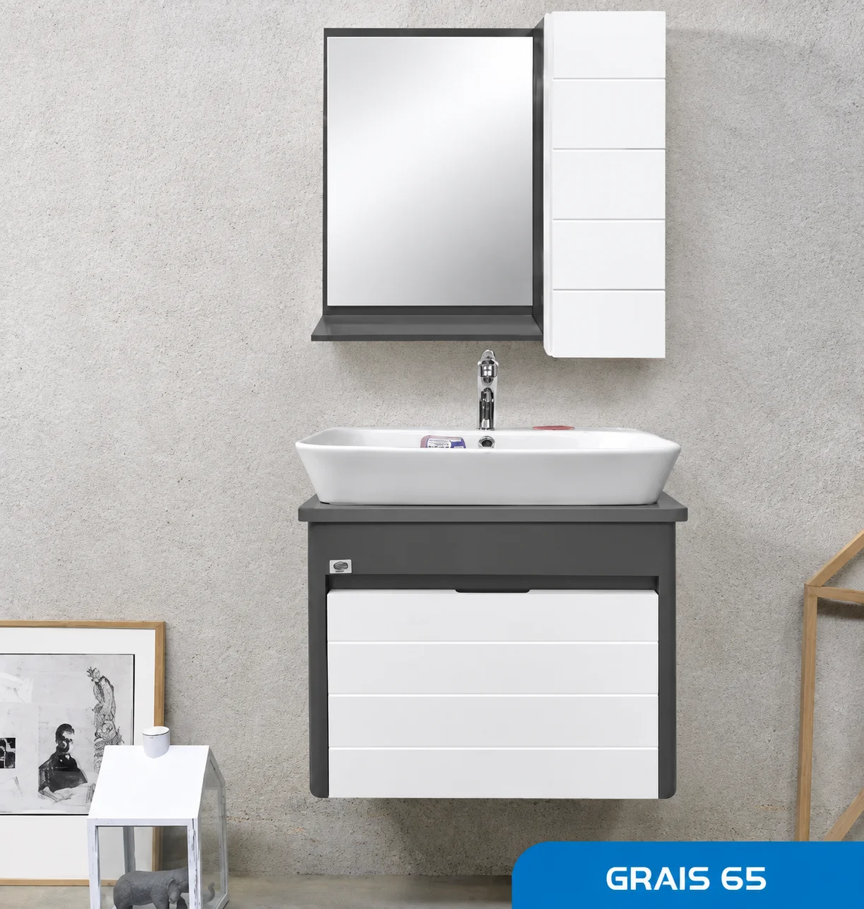 ست روشویی کابینتی، آینه و باکس Grais 65 صدف 