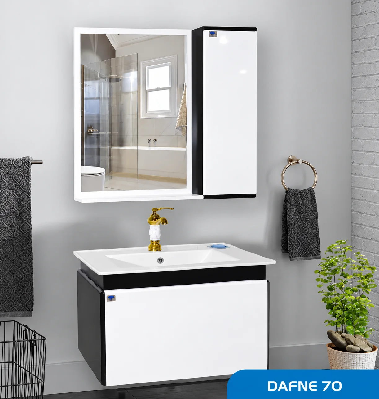ست روشویی کابینتی، باکس و آینه  صدف مدل DAFNE70