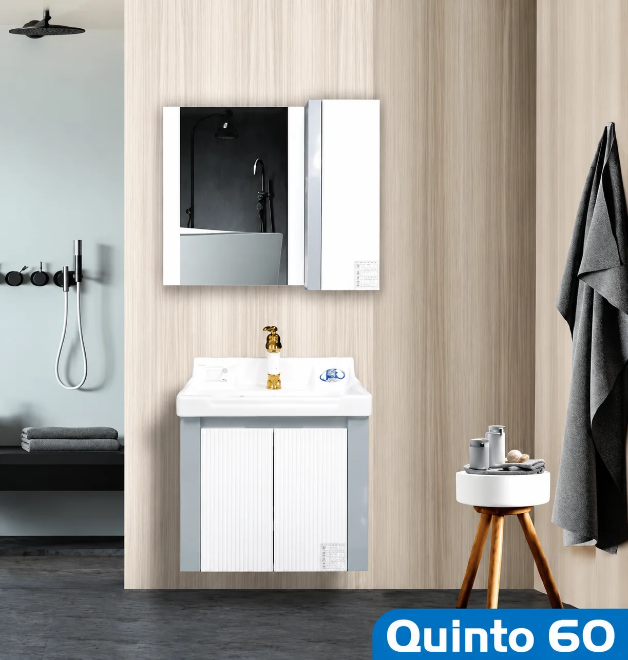 ست روشویی کابینتی، باکس و آینه صدف مدل Quinto60