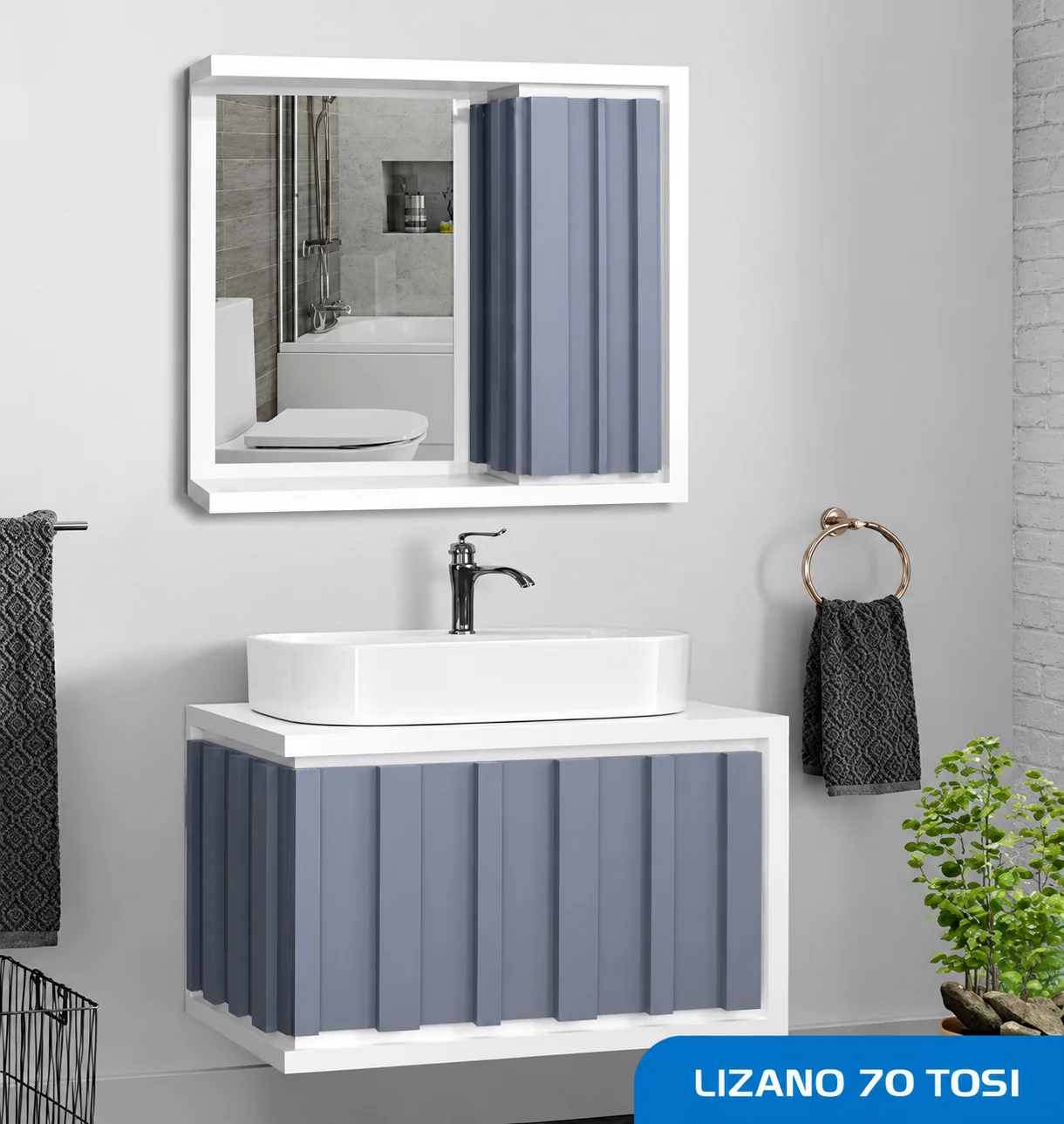 ست روشویی کابینتی و آینه مدل LIZANO70 رنگ طوسی صدف 