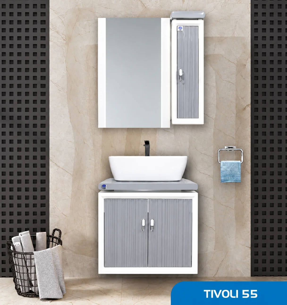 ست روشویی کابینتی، باکس و آینه صدف  مدل TIVOLI 55 