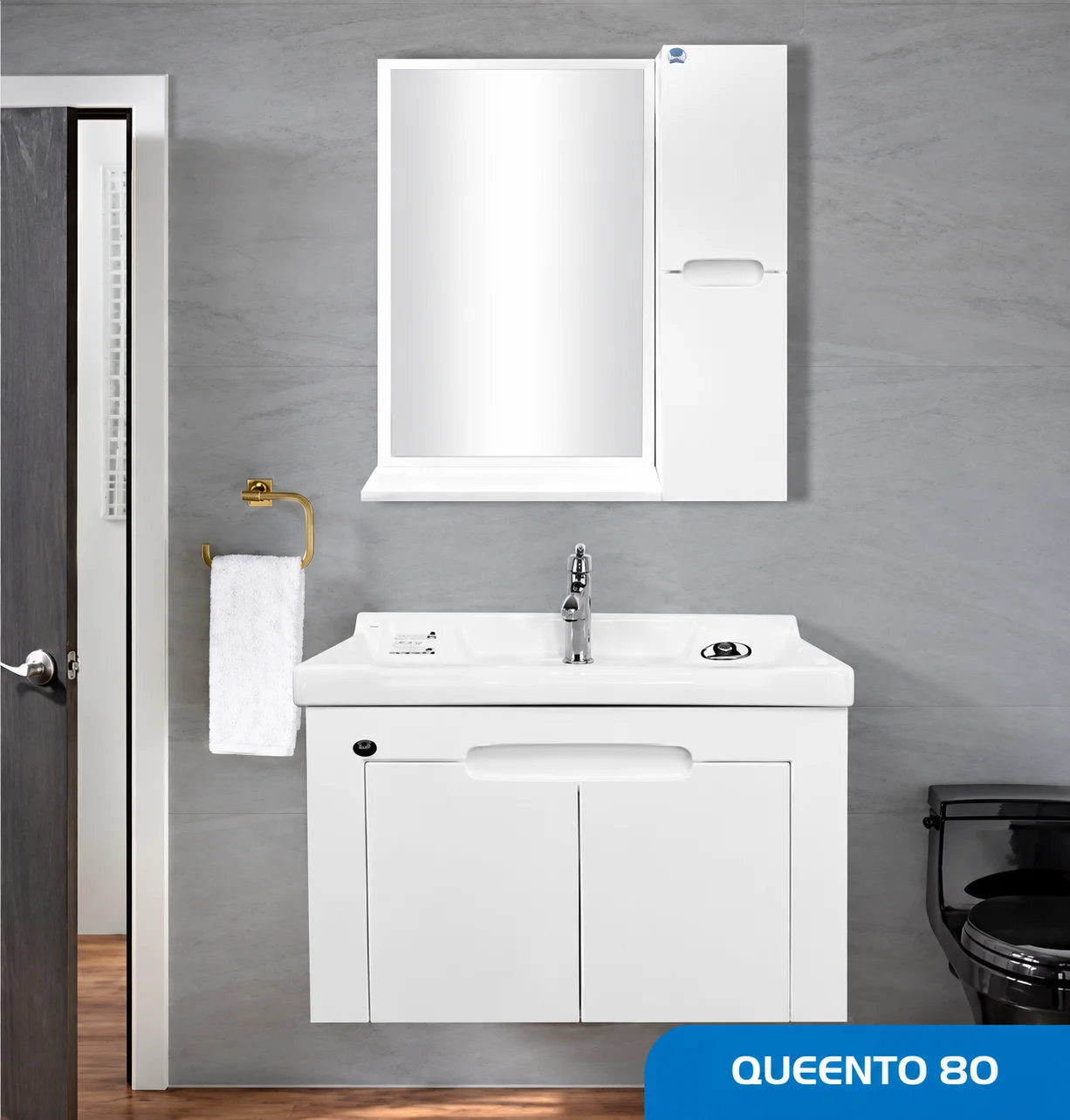 ست روشویی کابینتی، باکس و آینه مدل Queento80 صدف 