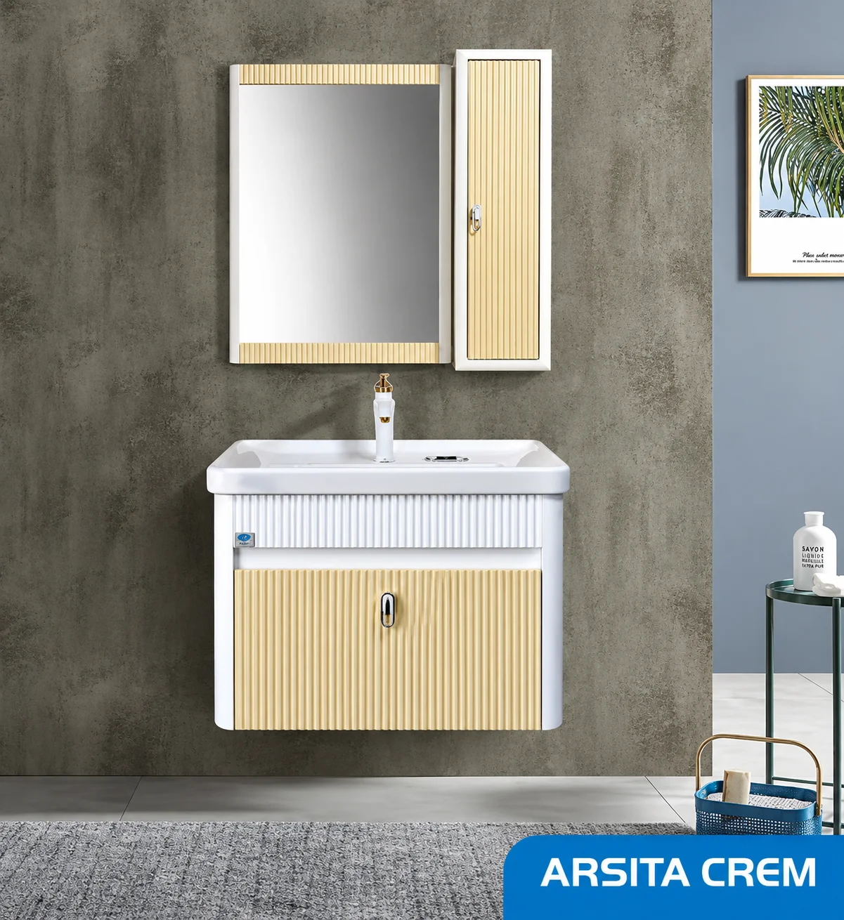 ست روشویی کابینتی،باکس و آینه صدف مدل ARSITA CREM