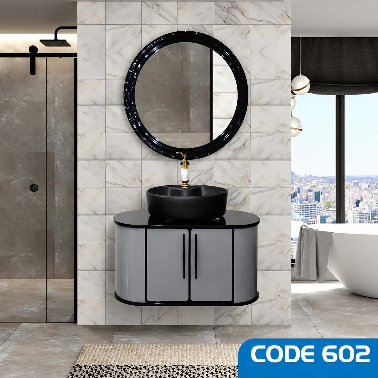 ست روشویی کابینتی و آینه صدف مدل کد 602