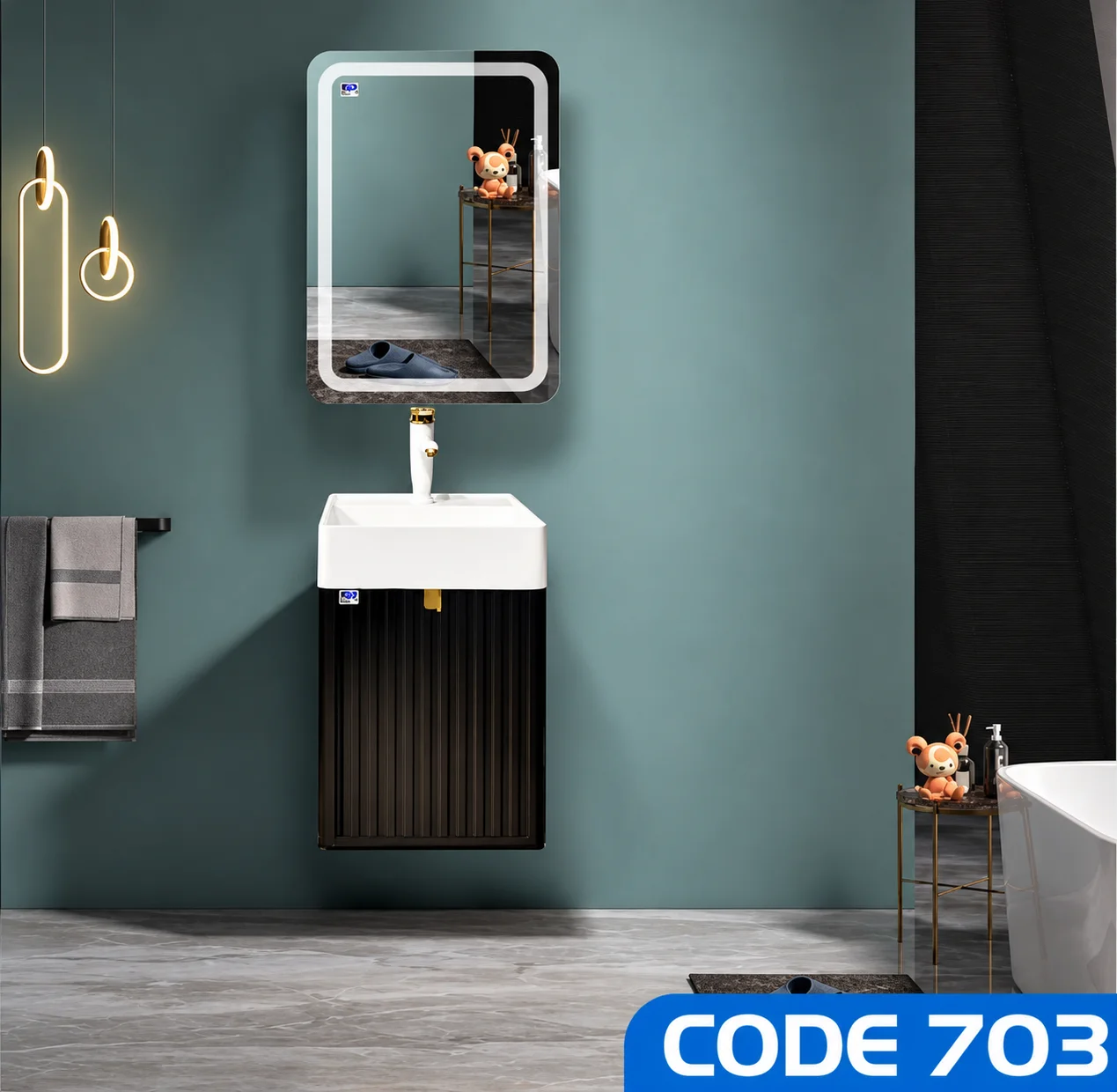 ست روشویی کابینتی و آینه صدف مدل کد 703