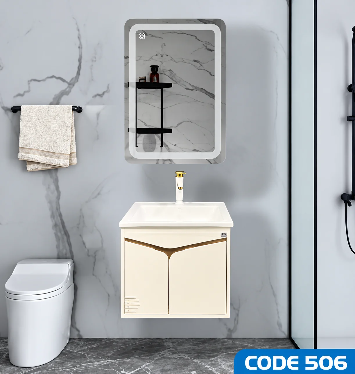 ست روشویی کابینتی و آینه صدف کد 506