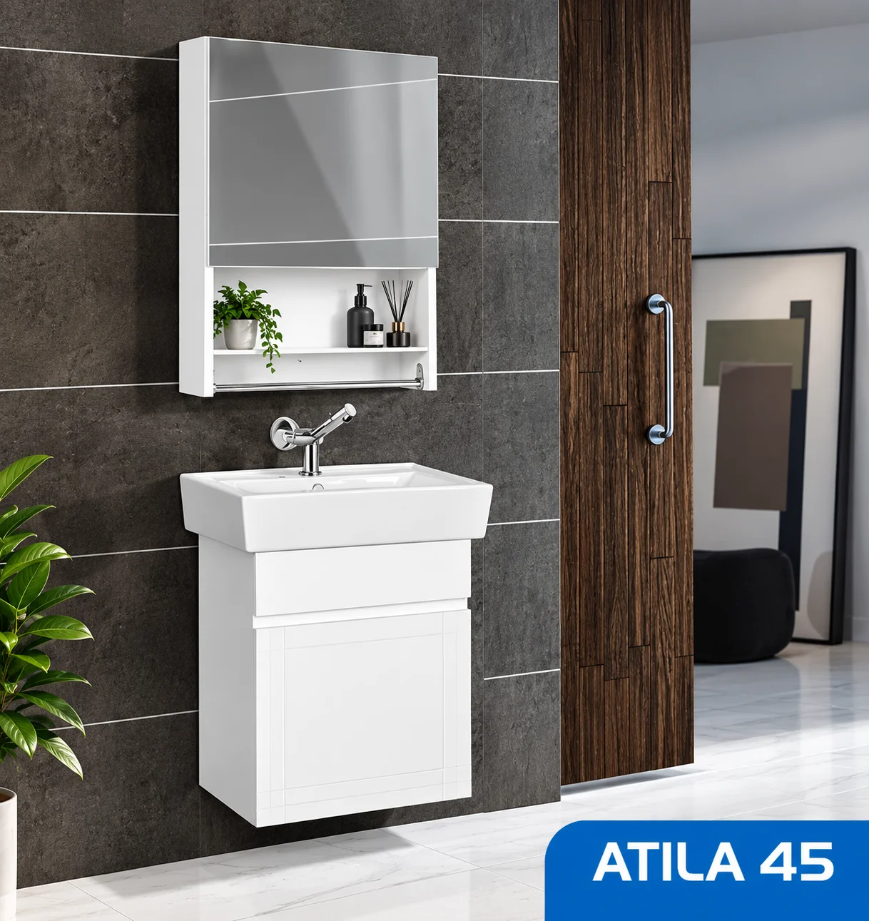 ست روشویی کابینتی و آینه صدف مدل Atila45