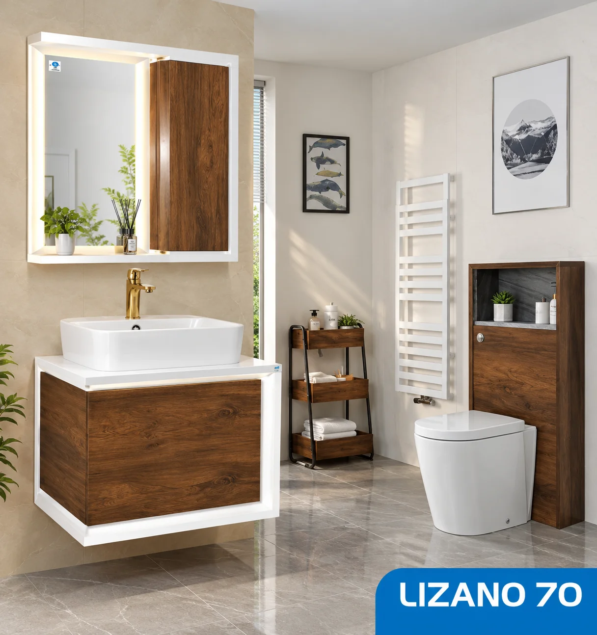 ست روشویی کابینتی و آینه و باکس صدف مدل Lizano70 