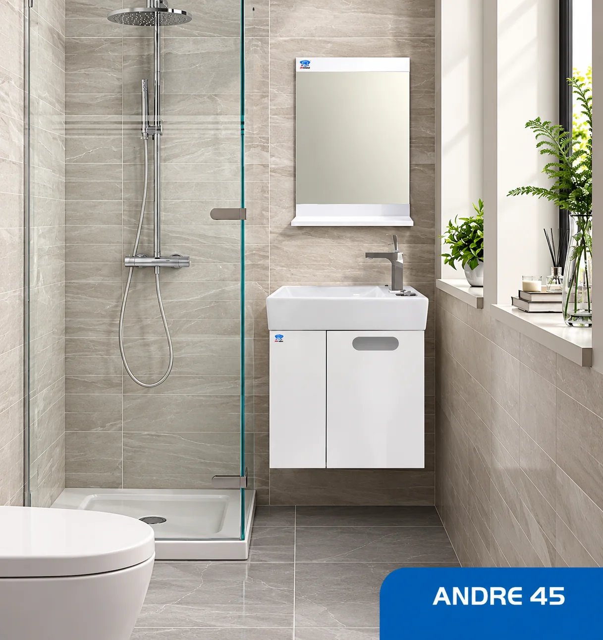 ست روشویی کابینتی و آینه صدف مدل Andre 45