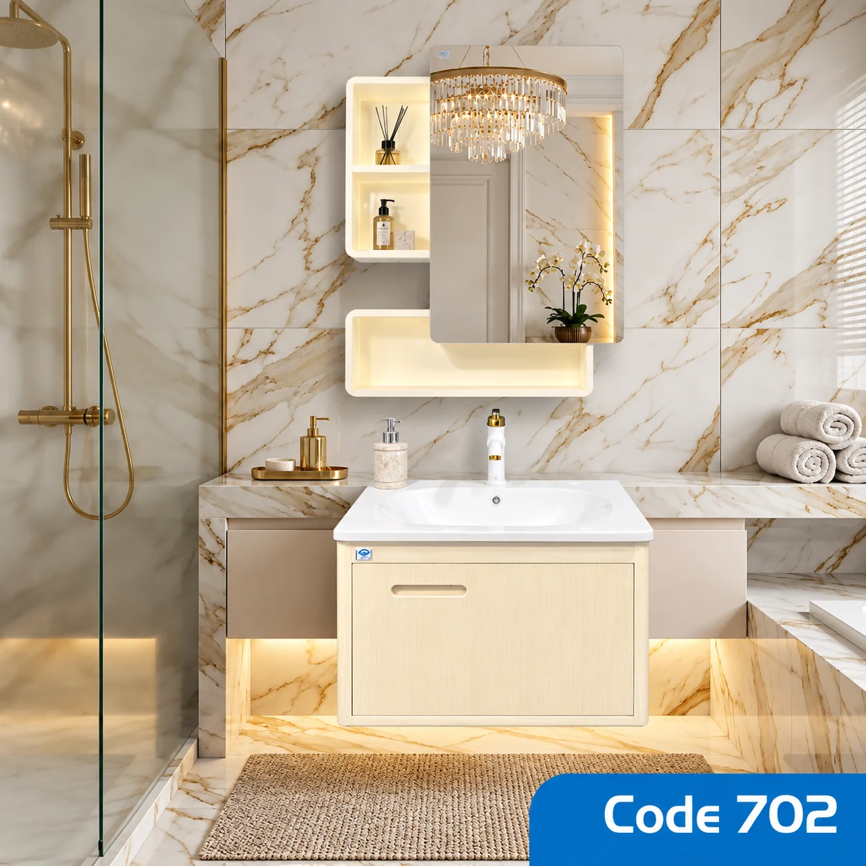 ست روشویی کابینتی و آینه صدف کد 702