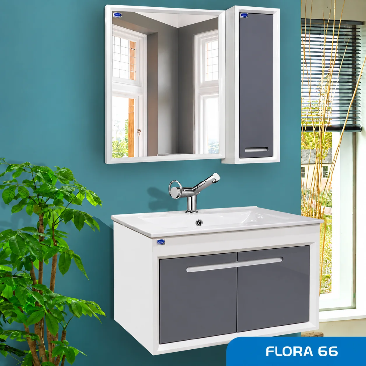 ست روشویی کابینتی و آینه و باکس فلورا 66 صدف 