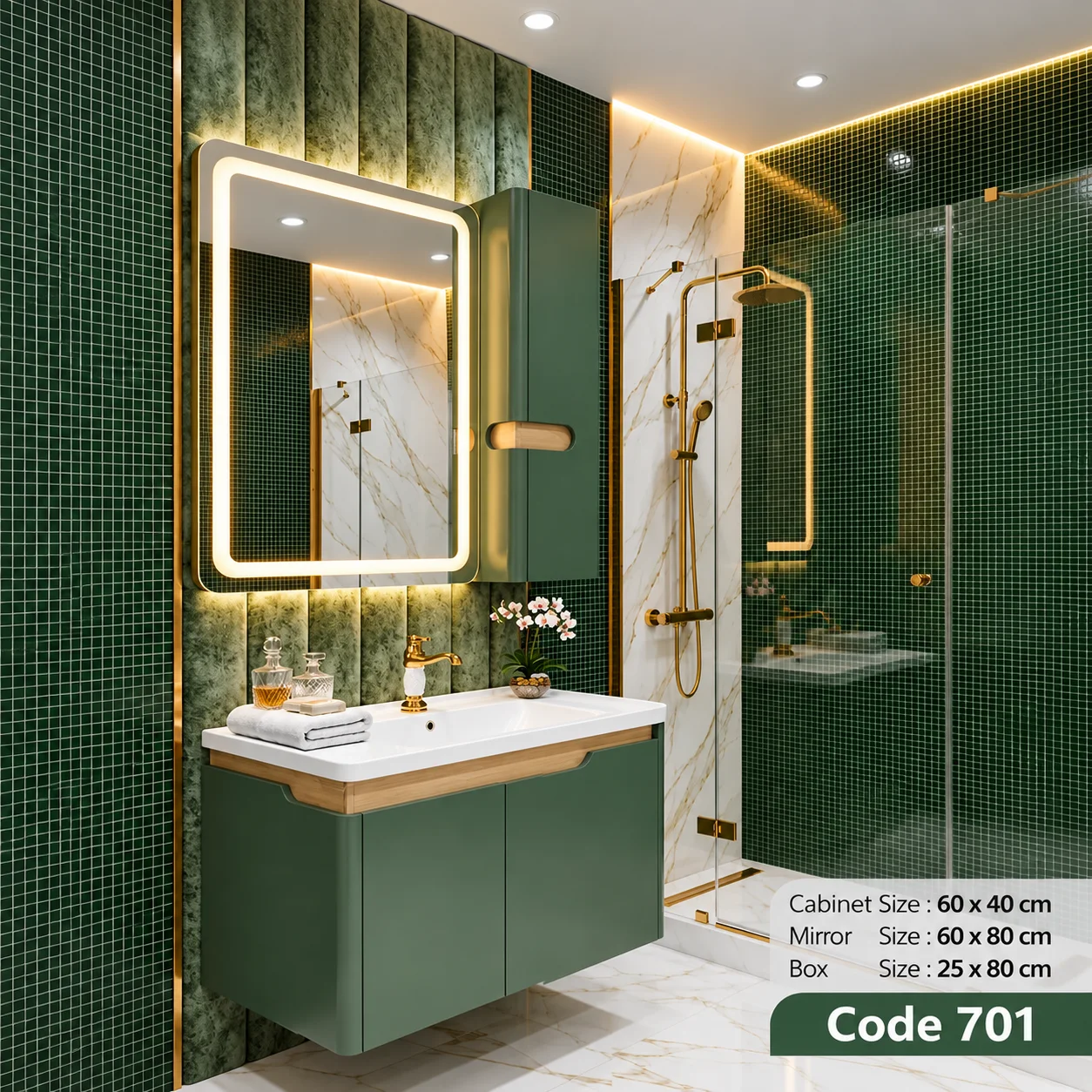 ست روشویی کابینتی، آینه و باکس 701 صدف 