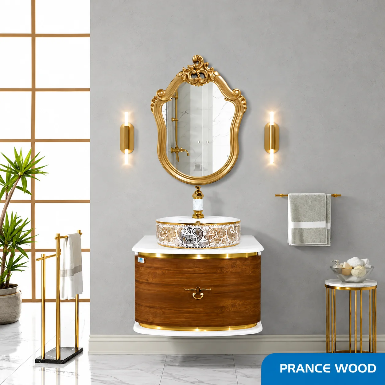 ست روشویی کابینتی و آینه صدف مدل Prance wood