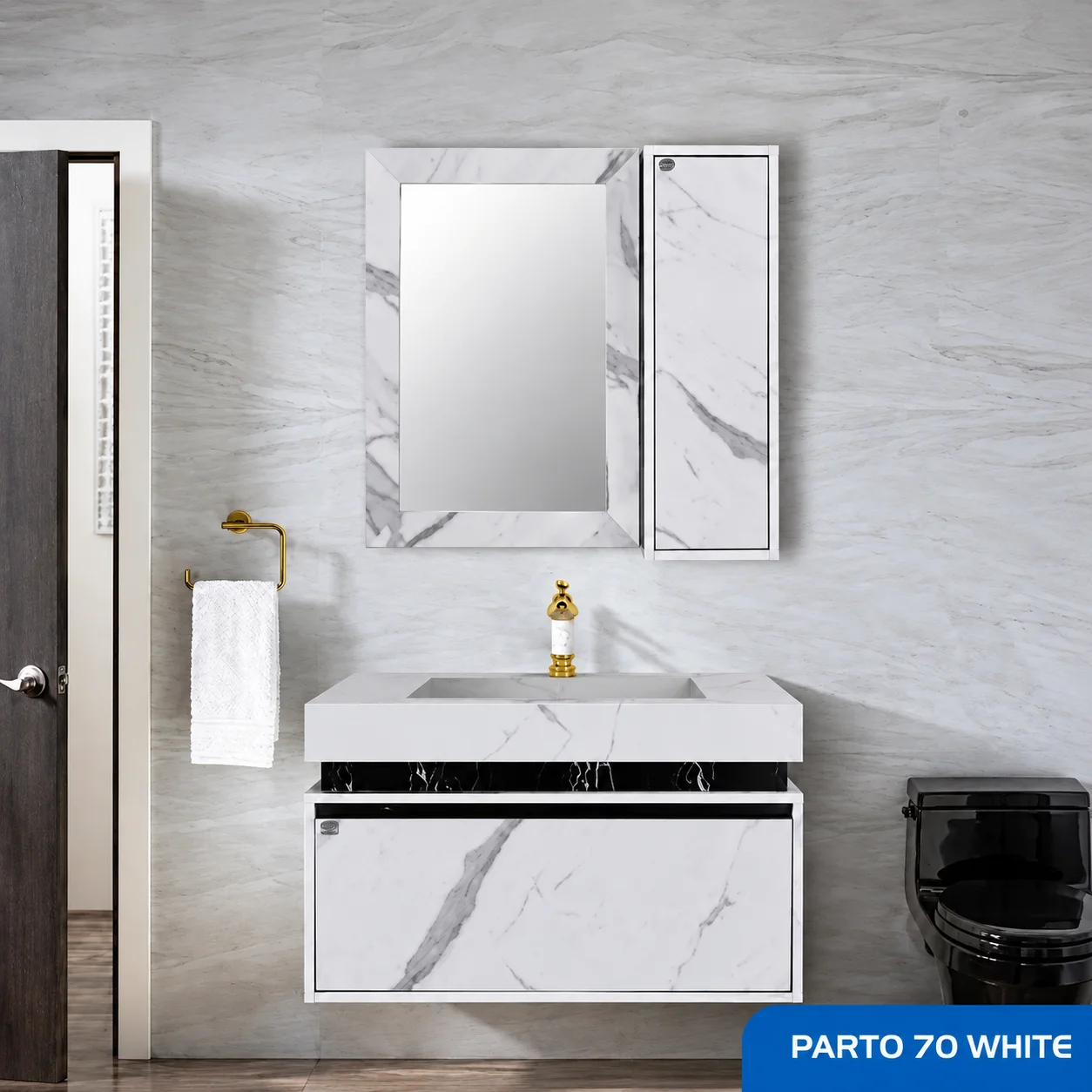 ست روشویی کابینتی، باکس  و آینه صدف مدل Parto70 white