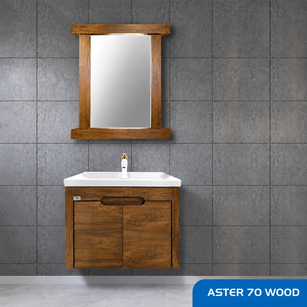 ست روشویی کابینتی و آینه صدف مدل Aster 70 wood
