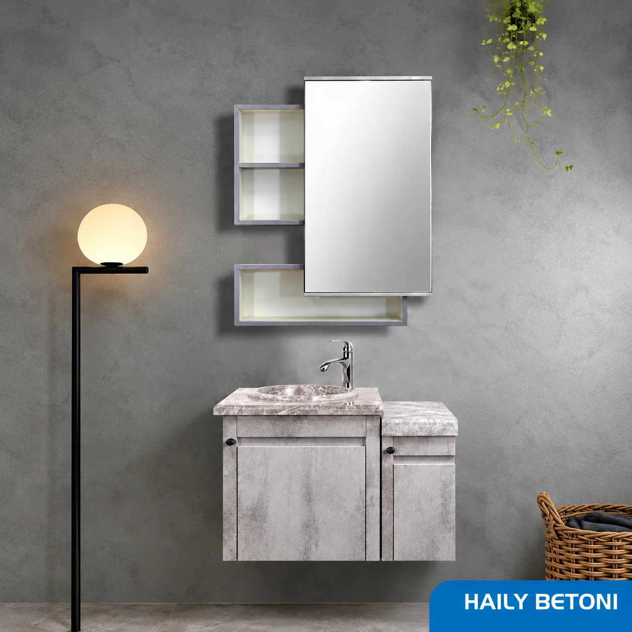 ست روشویی کابینتی و آینه صدف مدل Haily Betoni