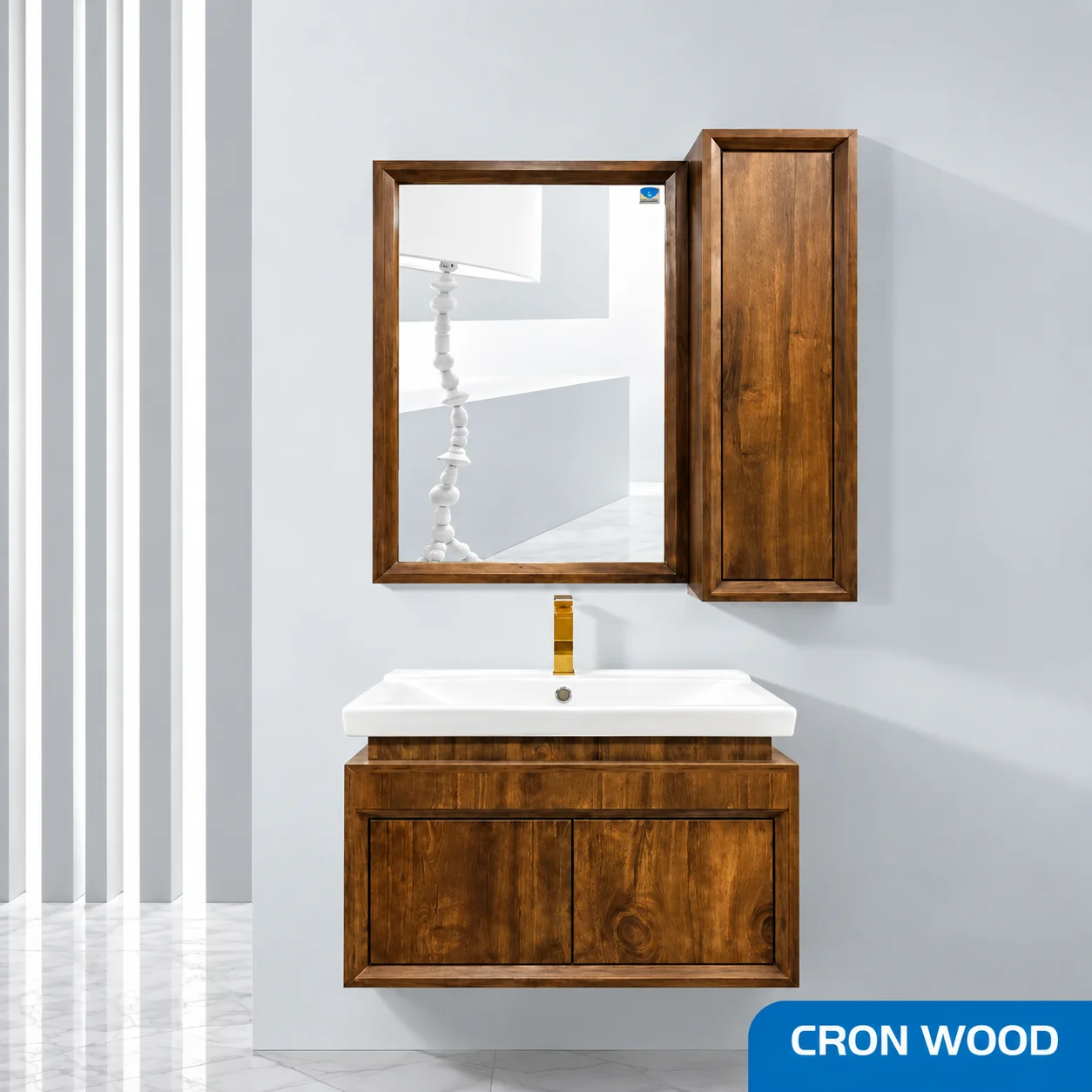 ست روشویی کابینتی، باکس و آینه صدف مدل Cron wood