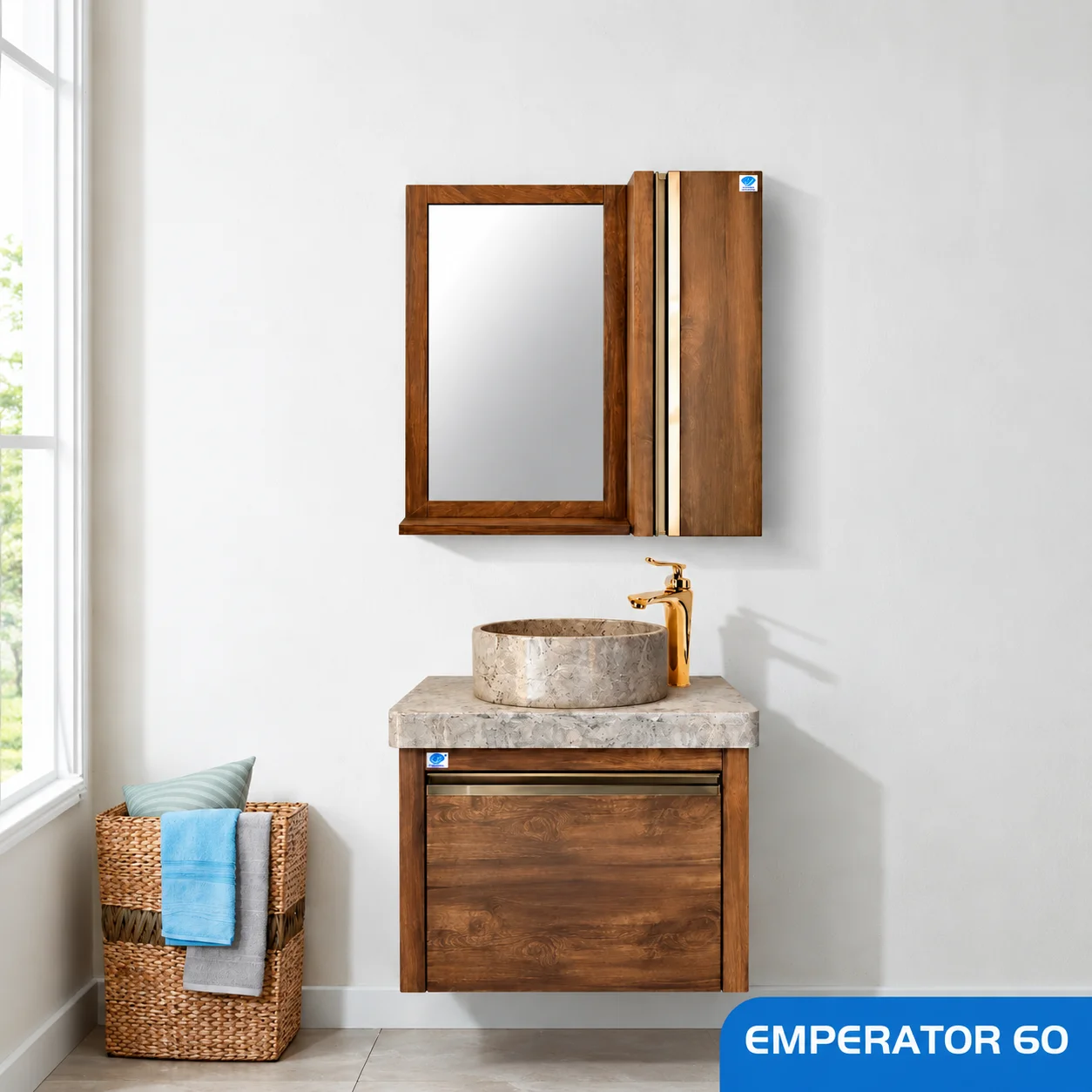 ست روشویی کابینتی،باکس و آینه صدف مدل Emperator 60