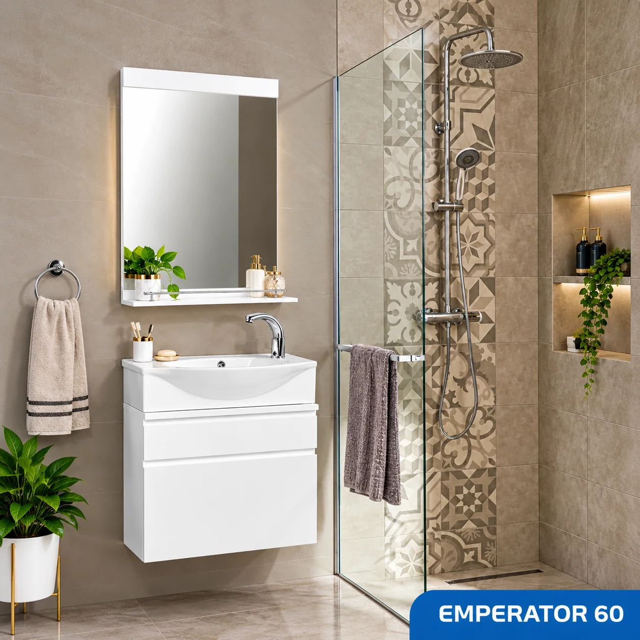 ست روشویی کابینتی و آینه صدف مدل Remini