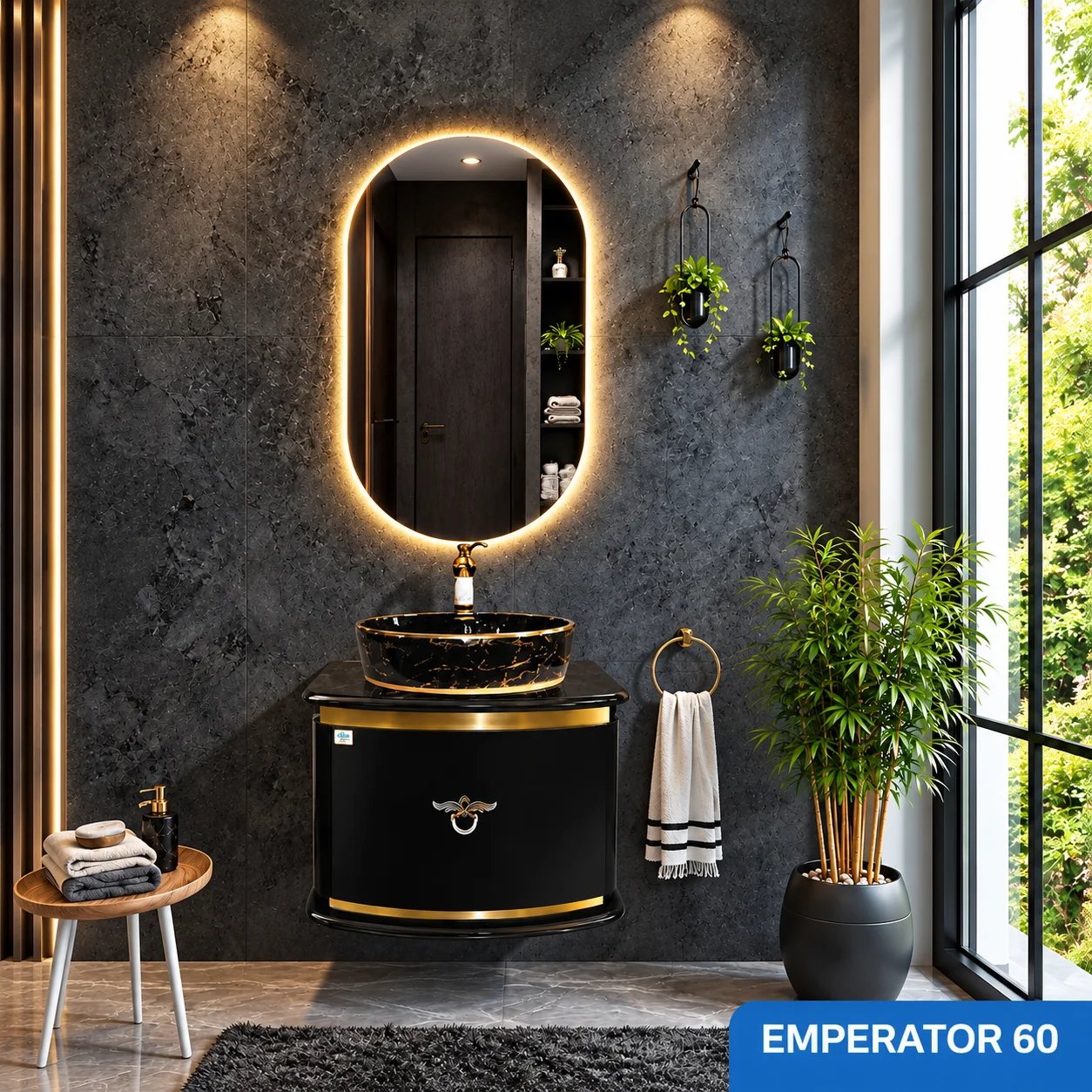 ست روشویی کابینتی و آینه صدف مدل Prance black