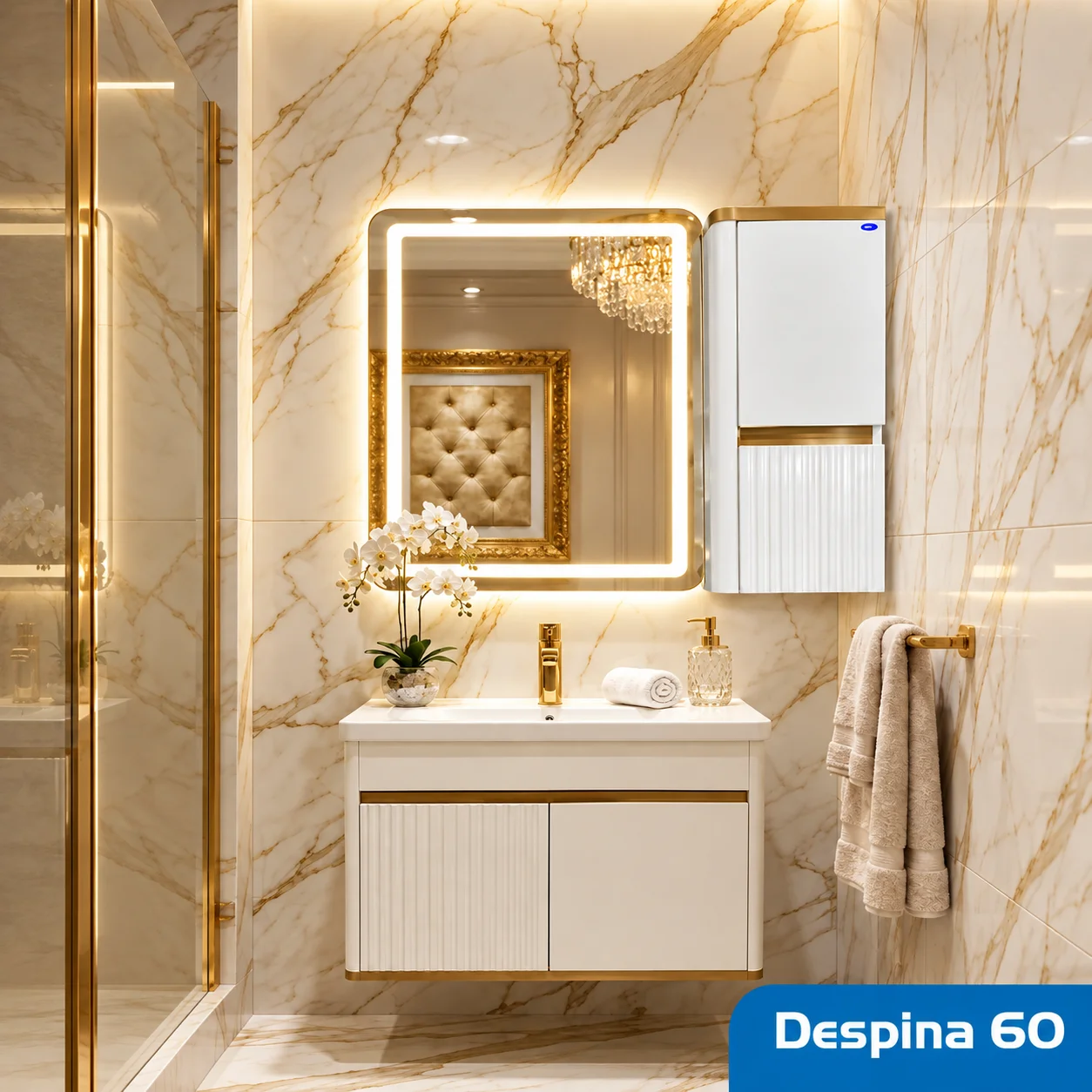  ست روشویی کابینتی ، باکس و آینه صدف مدل Despina60 رنگ سفید 