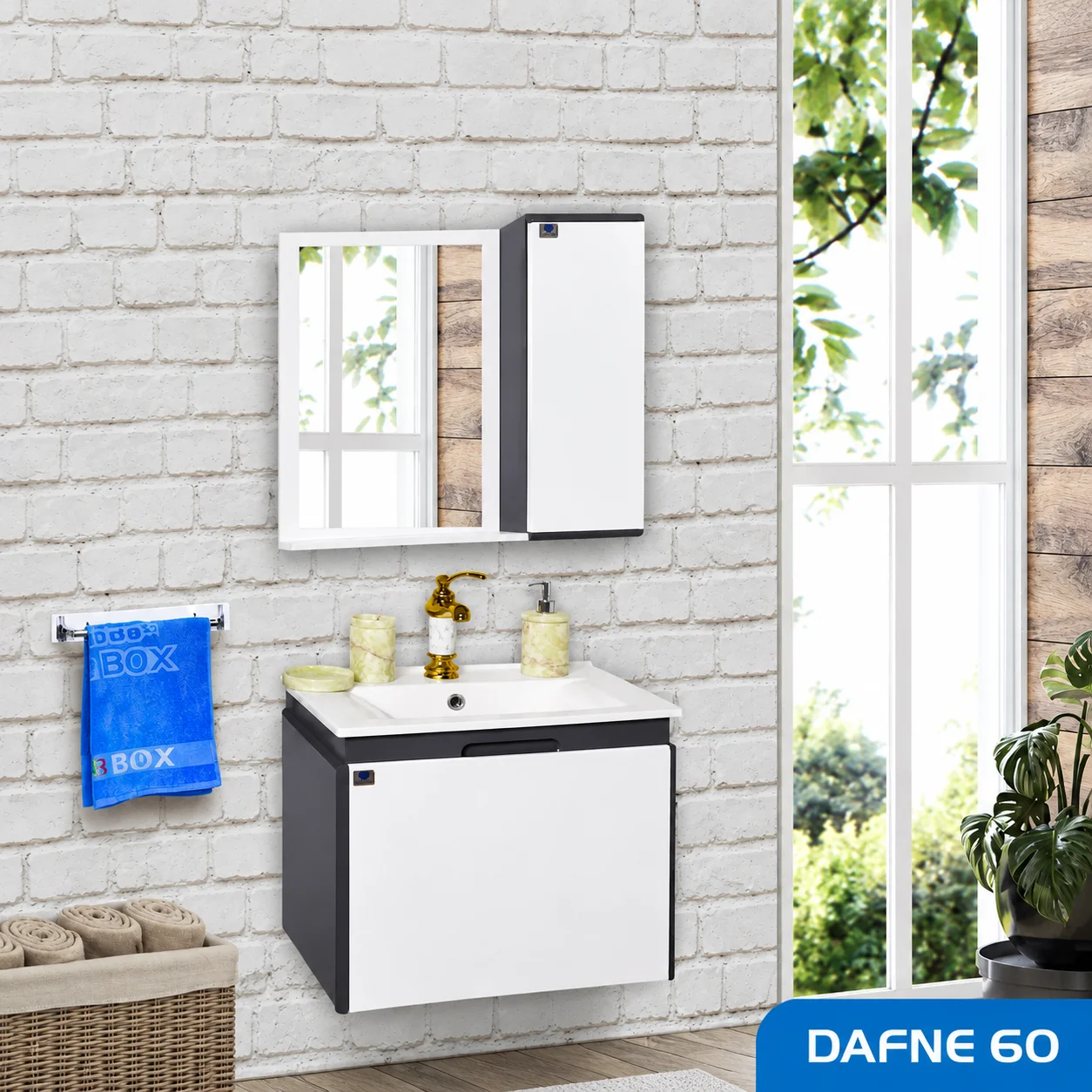 ست روشویی کابینتی، باکس و آینه  صدف مدل DAFNE60 