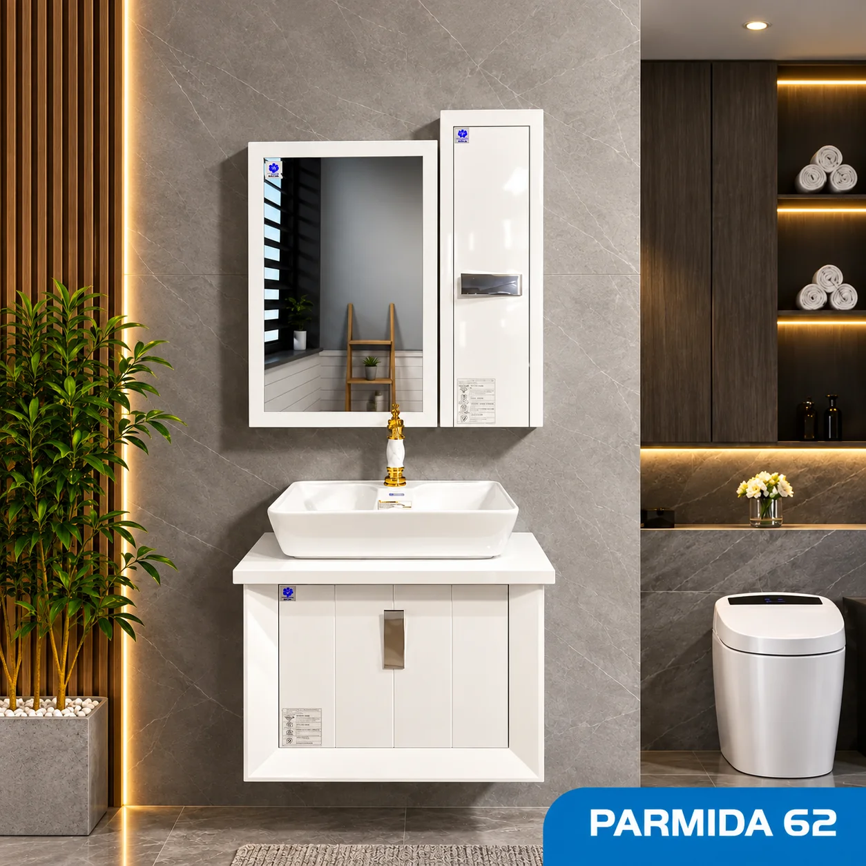 ست روشویی کابینتی و آینه و باکس صدف Parmida 62 